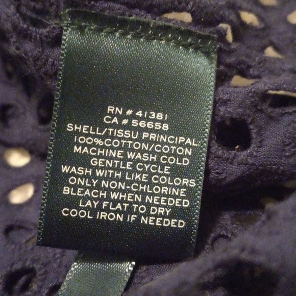 Lauren Ralph Lauren Blouse Size XXL Navy Blue Eyelet Sleeveless Button Front - Picture 5 of 7
